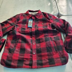 G.H.BASS & CO MEN'S WOOL-BLENDED SHERPA-LINED RED PLAID BUFFALO SHACKET SZ L NWT